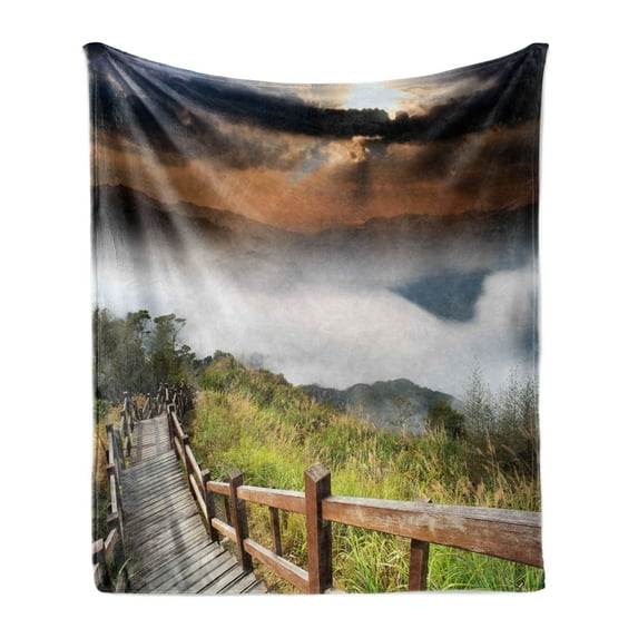 Nature Soft Flannel Fleece Throw Blanket, Sunrise over Mountains in Hazy Foggy Sky Italian High Peaks Refreshing Landscape, Cozy Plush for Indoor and Outdoor Use, 50" x 70", Multicolor, by Ambesonne