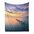 thumbnail image 1 of Nature Soft Flannel Fleece Throw Blanket, Sunset at Abandoned Jetty with Smooth Water and Nice Sky Digital Image, Cozy Plush for Indoor and Outdoor Use, 50" x 70", Marigold Petrol Blue, by Ambesonne, 1 of 6