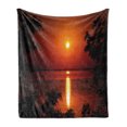 thumbnail image 1 of Nature Soft Flannel Fleece Throw Blanket, Sunset Horizon Skyline Reflection on the Sea Rural Fresh Dramatic View, Cozy Plush for Indoor and Outdoor Use, 70" x 90", Red Scarlet Vermilion, by Ambesonne, 1 of 6