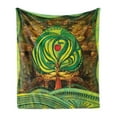 thumbnail image 1 of Nature Soft Flannel Fleece Throw Blanket, Themed Apple Tree in Vivid Tones with Rotary Lines Pop Art Print, Cozy Plush for Indoor and Outdoor Use, 60" x 80", Green Brown, by Ambesonne, 1 of 6