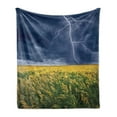 thumbnail image 1 of Nature Soft Flannel Fleece Throw Blanket, Thunder Bolt Above the Seasonal Field Electric Vibes Mother Nature Theme Image, Cozy Plush for Indoor and Outdoor Use, 70" x 90", Yellow Blue, by Ambesonne, 1 of 5