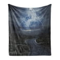 thumbnail image 1 of Nature Soft Flannel Fleece Throw Blanket, Thunderstorm over Road Vibrant Strong Beam Before the Sky Blows Weather Image, Cozy Plush for Indoor and Outdoor Use, 70" x 90", Dark Blue Grey, by Ambesonne, 1 of 5
