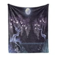 thumbnail image 1 of Nature Soft Flannel Fleece Throw Blanket, Vibrant Full Moon by the Lake Night Dramatic Hazy Spooky Background Mystic Scene, Cozy Plush for Indoor and Outdoor Use, 70" x 90", Purple, by Ambesonne, 1 of 5
