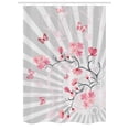 thumbnail image 1 of Nature Stall Shower Curtain, Cherry Blooming Butterflies on Stripes Sun Rays Curvy Lines Ornamental Artwork, Fabric Bathroom Set with Hooks, 54W X 78L Inches, Pale Grey Pink, by Ambesonne, 1 of 1