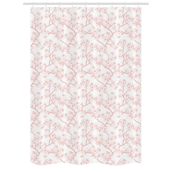 Nature Stall Shower Curtain, Pattern with Soft Spring Branches Flourishing Flowers and Leaves Feminine Print, Fabric Bathroom Set with Hooks, 54W X 78L Inches, Coral White, by Ambesonne