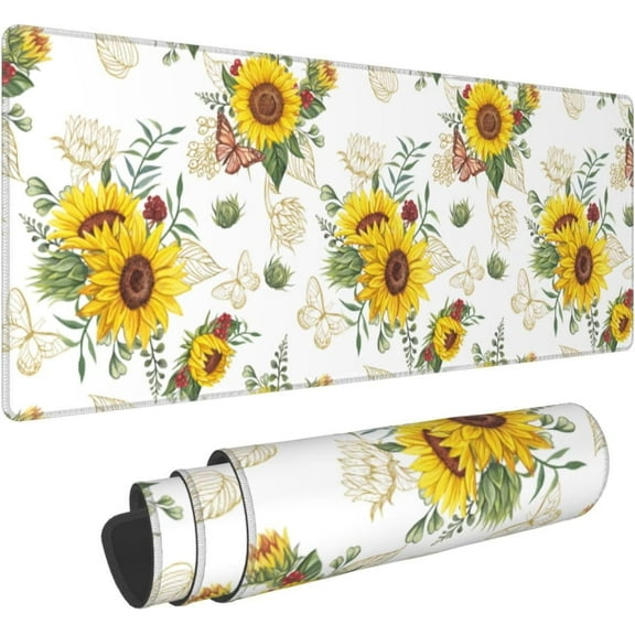 Nature Sunflower Large Mouse Pad for Desk XL Gaming Mouse Pad 31.5x11.8in Extended Desk Mat Non-Slip Base Desk Pad with Stitched Edge Computer Keyboard Mouse Mat Gaming Mousepad for Home Office