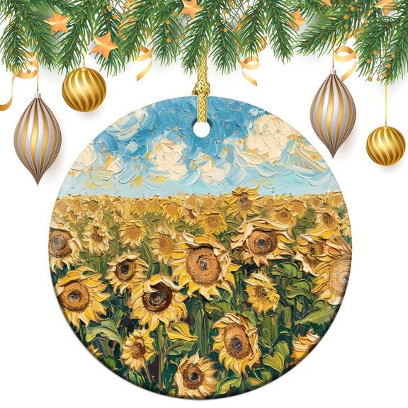 Nature Sunflower Meadow Sunshine Sunset Christmas Tree Ornaments Autumn Happy Fall Christmas Decor Ceramic Ornament Christmas Tree Gifts Gift Ideas for Home Decor