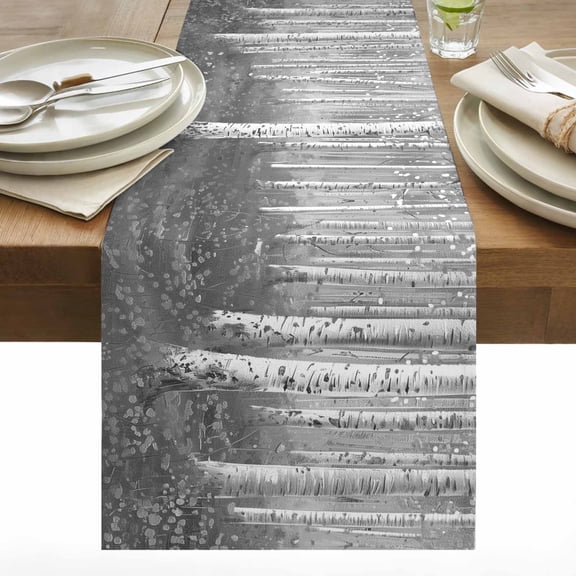 Nature Table Runner 13x48 inch Forest Gray Birch Impressionism Landscape Cotton Linen Dining Table Runner Ideal for Dresser Kitchen Coffee Tables - Machine Washable