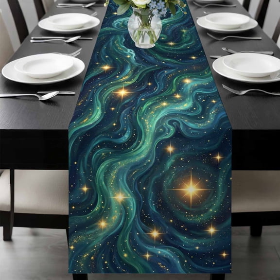 Nature Table Runner, Fantasy Starry Sky Romantic Mystic Cosmic Vortex Bright Star Washable Cotton-linen Table Runners Dining Kitchen Decoration for Everyday Home Wedding Party Decor, 13 x 36 Inch