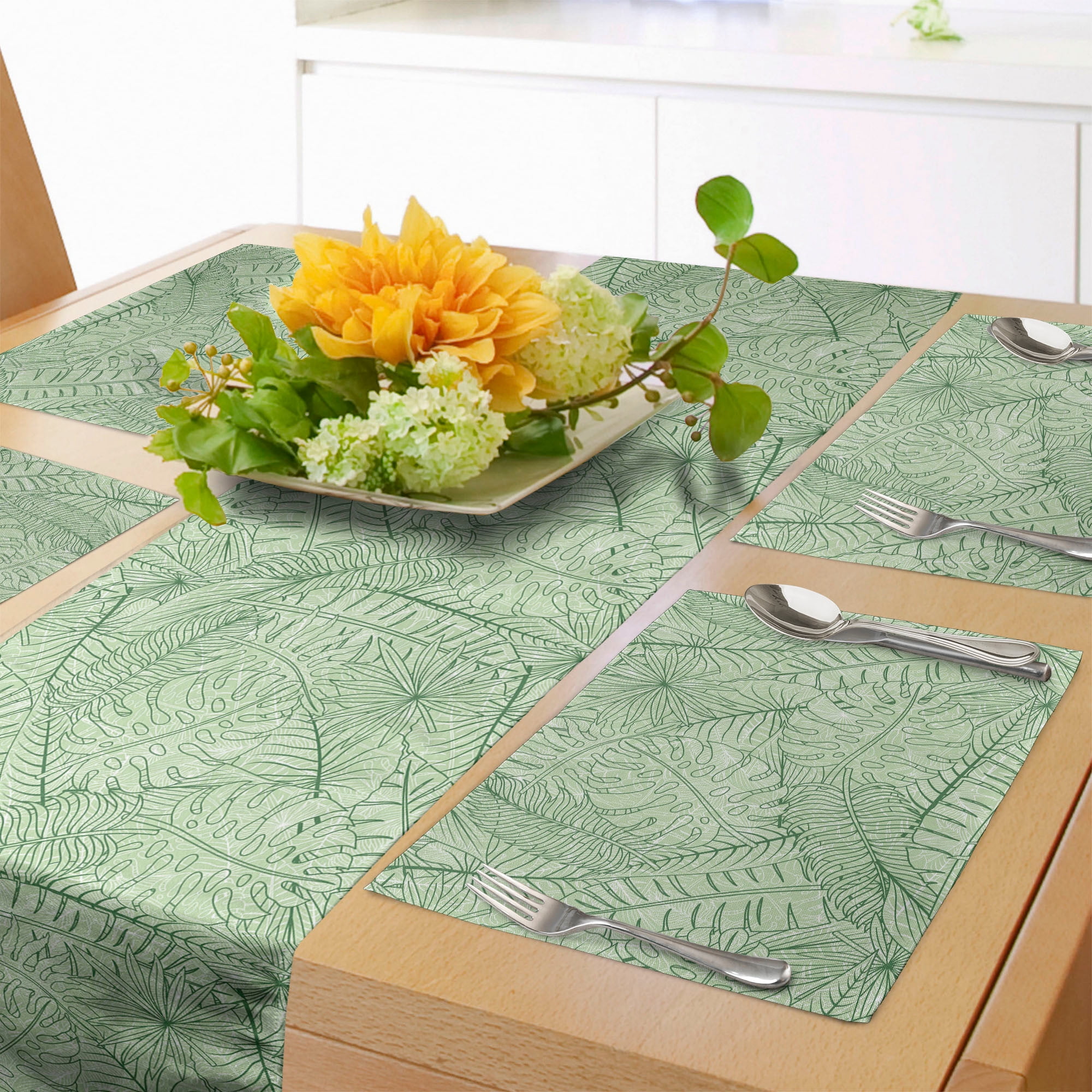 Nature Table Runner & Placemats, Overlapping Cluttered Arrangement of