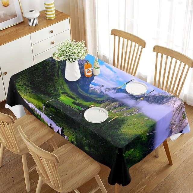 Nature Tablecloth Pastoral Landscape in Alps with Meadow and Flowers