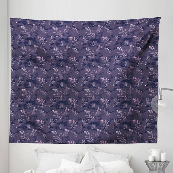 Nature Tapestry, Abstract with Continuous Branched Herbs, Fabric Wall Hanging Decor for Bedroom Living Room Dorm, 5 Sizes, Dark Purple Pale Pink, by Ambesonne