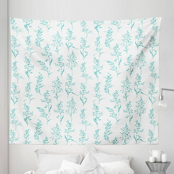 Nature Tapestry, Floral Pattern Moderate Essential Botanical Herbs Flower Plants Fresh Twigs Theme, Fabric Wall Hanging Decor for Bedroom Living Room Dorm, 5 Sizes, Green Cream, by Ambesonne