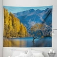 thumbnail image 1 of Nature Tapestry, Sunken Tree Lake on Mountain Range Exquisite Rural New Zealand Scenery, Fabric Wall Hanging Decor for Bedroom Living Room Dorm, 5 Sizes, Earth Yellow Pale Blue, by Ambesonne, 1 of 1