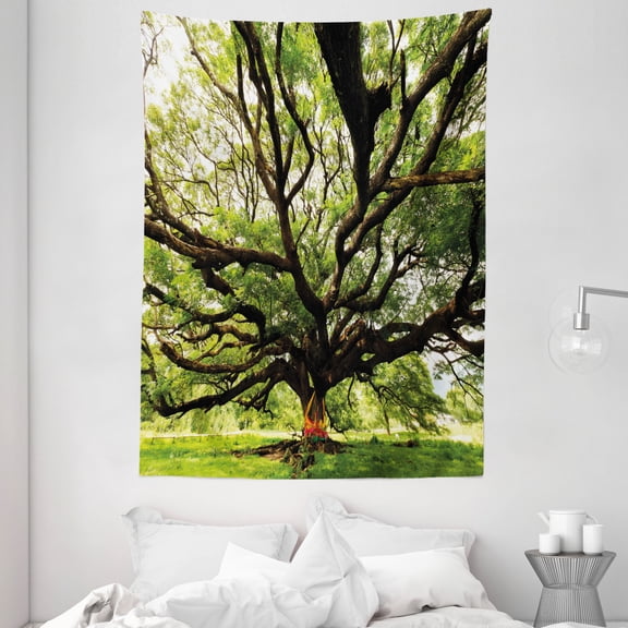 Nature Tapestry, The Largest Monkey Pod Tree in Thailand Eastern Green Big Branches Growth Eco Photo, Wall Hanging for Bedroom Living Room Dorm Decor, 60W X 80L Inches, Green Brown, by Ambesonne