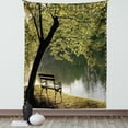 thumbnail image 1 of Nature Tapestry Wall Hanging Bench under Timber Tree by Riverside Epic Countryside Rural Relaxing Resting Space Scenery, Bedroom Living Room Dorm Decor, 60W X 80L Inches, Green, by Ambesonne, 1 of 5