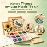 Nature Themed DIY Glass Mosaic Tile Kit, Polished Translucent Glass Chips Craft Set, Creative Holiday Housewarming Gift for Craft Lovers