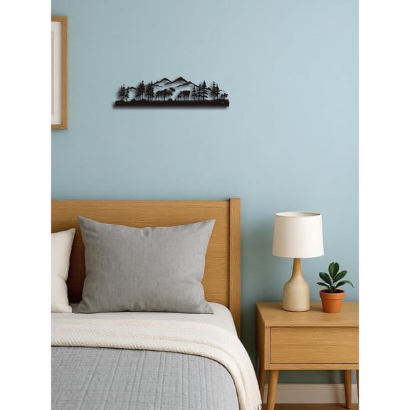 Nature Themed Moose Metal Wall Sculpture Pine Tree Mountain Pattern Durable Iron Decor for Indoor Outdoor Use