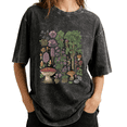 thumbnail image 1 of Nature Themed Vintage Botanical Mushroom & Wildflower Collage Wash Print Tshirt Graphic Tees Shirts Charcoal Oversize S-2XL Casual Tops, 1 of 4