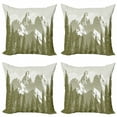thumbnail image 1 of Ambesonne Nature Throw Pillow Cover 4 Pack, Woodcut Style Mountain Land, 24", Army Green and White, 1 of 2