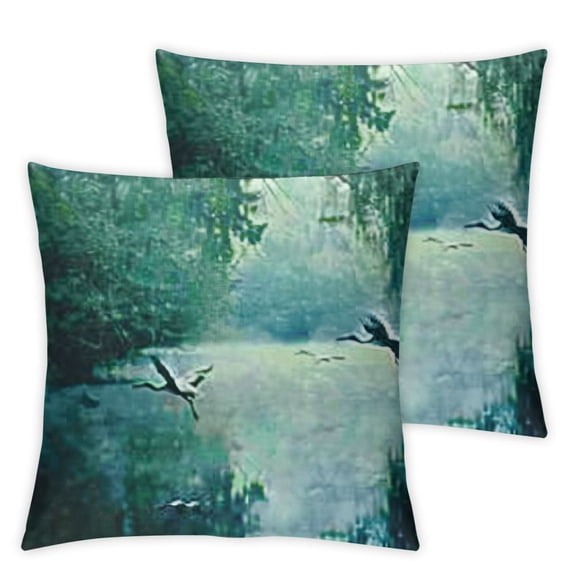 Nature Throw Pillow Cushion Case Seagull in Foggy Sky Among Clouds Flying Vivid Misty Freedom Theme Image, Modern Accent Double-Sided Digital Printing, Turquoise Teal