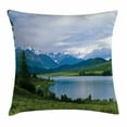 thumbnail image 1 of Nature Throw Pillow Cushion Cover, Belukha Mountain by the Lake Surrounded Mountain with Snowy Peaks Print, Decorative Square Accent Pillow Case, 16 X 16 Inches, Fern Green Light Blue, by Ambesonne, 1 of 2