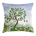 thumbnail image 1 of Nature Throw Pillow Cushion Cover, Cartoon Landscape Forest Garden Cherry Tree and Colorful Spring Flowers Butterflies, Decorative Square Accent Pillow Case, 16 X 16 Inches, Multicolor, by Ambesonne, 1 of 2