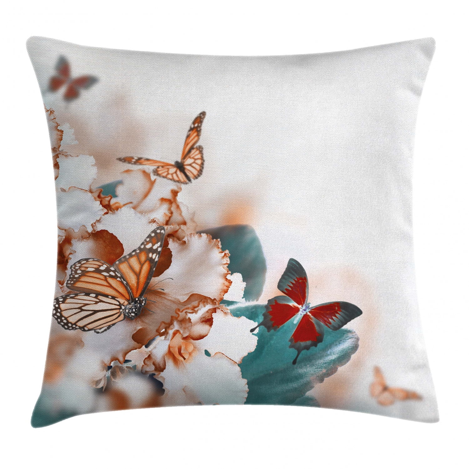 Colorful Butterfly and Floral Polyester Square Throw Pillow