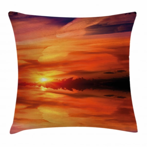 Nature Throw Pillow Cushion Cover, Dramatic Sunset Sky Clouds on Lake Horizon Twilight Creamy Scene Artwork, Decorative Square Accent Pillow Case, 24 X 24 Inches, Red Vermilion Marigold, by Ambesonne