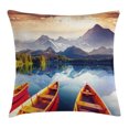 thumbnail image 1 of Nature Throw Pillow Cushion Cover, Dreamy Majestic Mountains View Reflections from Shore with Boats Pastoral Landscape, Decorative Square Accent Pillow Case, 16 X 16 Inches, Multicolor, by Ambesonne, 1 of 2