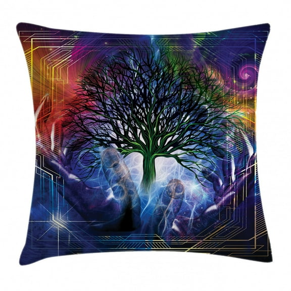 Nature Throw Pillow Cushion Cover, Human Hand Grabs a Leafless Tree Vitality Symbol Modern Hippie Karma Artisan Theme, Decorative Square Accent Pillow Case, 16 X 16 Inches, Blue Purple, by Ambesonne
