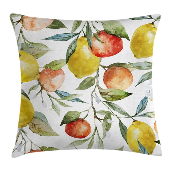 Nature Throw Pillow Cushion Cover, Lemon and Orange Clementine Tree Branches Fruit Yummy Winter Season Vitamin Design, Decorative Square Accent Pillow Case, 24 X 24 Inches, Multicolor, by Ambesonne