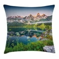 thumbnail image 1 of Nature Throw Pillow Cushion Cover, Misty Summer Morning on Austrian Alps Mountain Range with Lake Wanderlust Landscape, Decorative Square Accent Pillow Case, 16 X 16 Inches, Green Blue, by Ambesonne, 1 of 2