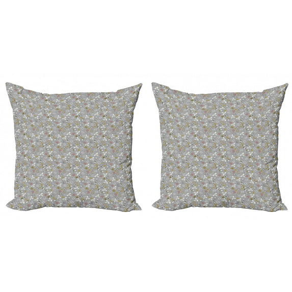 Ambesonne Nature Throw Pillow Cover 2 Pack, Autumn Forest Leaves, 18", Pale Grey and Multicolor