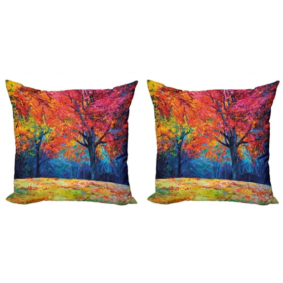 Ambesonne Nature Throw Pillow Cover 2 Pack, Seasonal Art Picture, 24", Vermilion Navy Blue