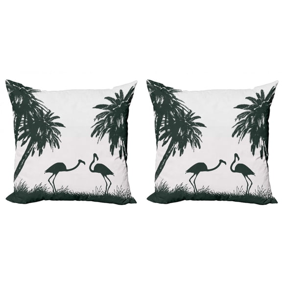 Ambesonne Nature Throw Pillow Cover 2 Pack, Flamingos and Palm Trees, 24", Pale Mauve Black