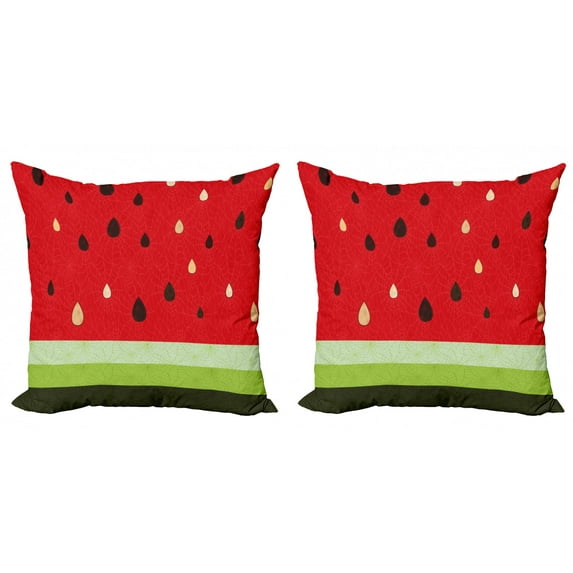 Ambesonne Nature Throw Pillow Cover 2 Pack, Watermelon Macro Fruit, 18", Red Green Black