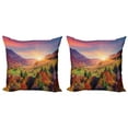 thumbnail image 1 of Ambesonne Autumn Throw Pillow Cover 2 Pack, Morning in Mountain Tree, 18", Red Purple Green, 1 of 6
