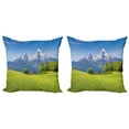 thumbnail image 1 of Ambesonne Mountain Throw Pillow Cover 2 Pack, Alps with Meadow Flora, 24", Green Blue, 1 of 6