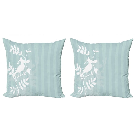 Ambesonne Nature Throw Pillow Cover 2 Pack, Bird Silhouette on Tree, 18", Turquoise White