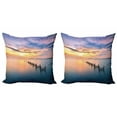 thumbnail image 1 of Ambesonne Nature Throw Pillow Cover 2 Pack, Sunset Abandoned Jetty, 20", Marigold Petrol Blue, 1 of 2