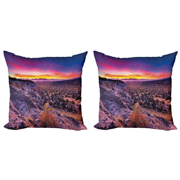 Ambesonne Nature Throw Pillow Cover 2 Pack, Sunrise Sky Horizon Dusk, 24", Purple Blue