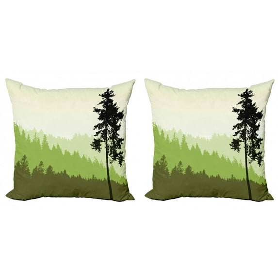Ambesonne Nature Throw Pillow Cover 2 Pack, Pine Tree Silihouette, 16", Lime Green Army Green