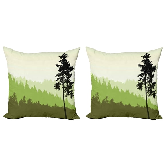 Ambesonne Nature Throw Pillow Cover 2 Pack, Pine Tree Silihouette, 18", Lime Green Army Green