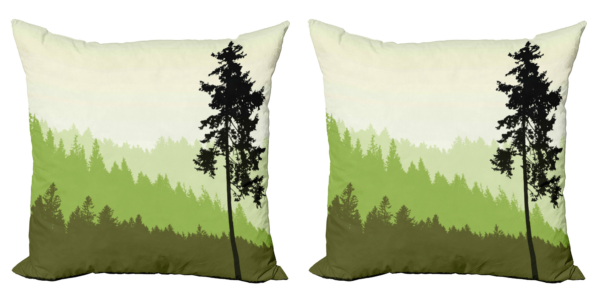 Nature Throw Pillow Cushion Cover Pack of 2, Nature Theme Pine Tree Silhouette on an Abstract Style Background, Zippered Double-Side Digital Print, 4 Sizes, Lime Green Army Green, by Ambesonne - image 1 of 2