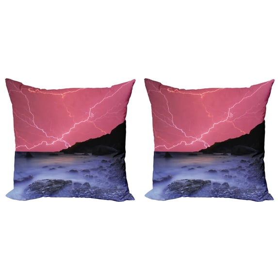 Ambesonne Nature Throw Pillow Cover 2 Pack, Thunderstorm Phenomena, 18", Pink Grey