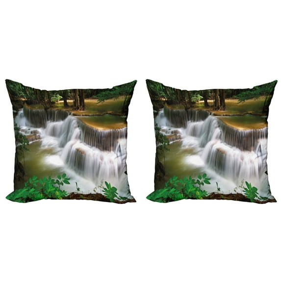 Ambesonne Nature Throw Pillow Cover 2 Pack, Waterfall in Thailand, 16", Multicolor