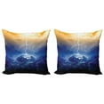 thumbnail image 1 of Ambesonne Nature Throw Pillow Cover 2 Pack, Big Bolt Hits Planet, 18", Yellow Blue, 1 of 6