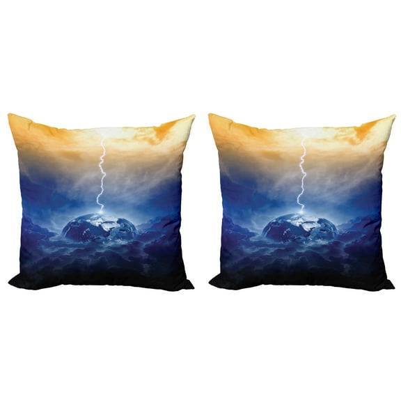 Ambesonne Nature Throw Pillow Cover 2 Pack, Big Bolt Hits Planet, 20", Yellow Blue