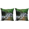 thumbnail image 1 of Ambesonne Nature Throw Pillow Cover 2 Pack, Tropical Forest Scenery, 18", Forest Green Brown White, 1 of 2